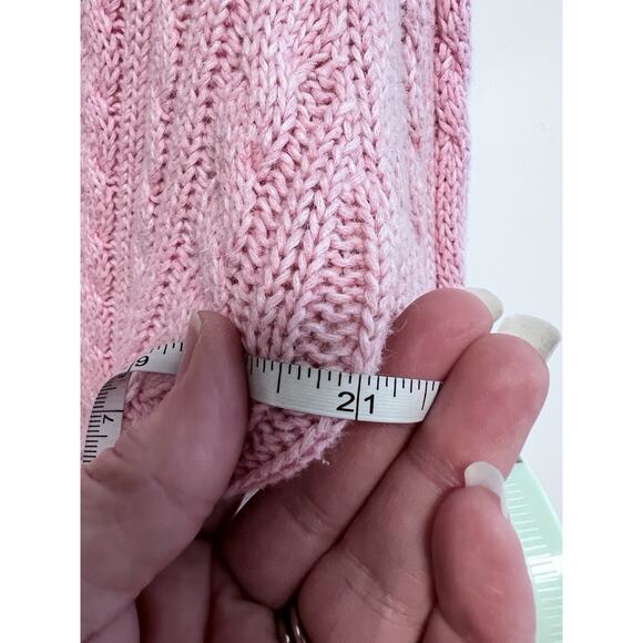 VTG Y2K Cable Knit Sweater L Pink Fitted V Neck Hooded Vampire Diaries Elena - Picture 12 of 13